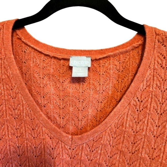 CHICO'S CABLE-KNIT V-NECK SWEATER SIZE 2 (LARGE) - Picture 4 of 8